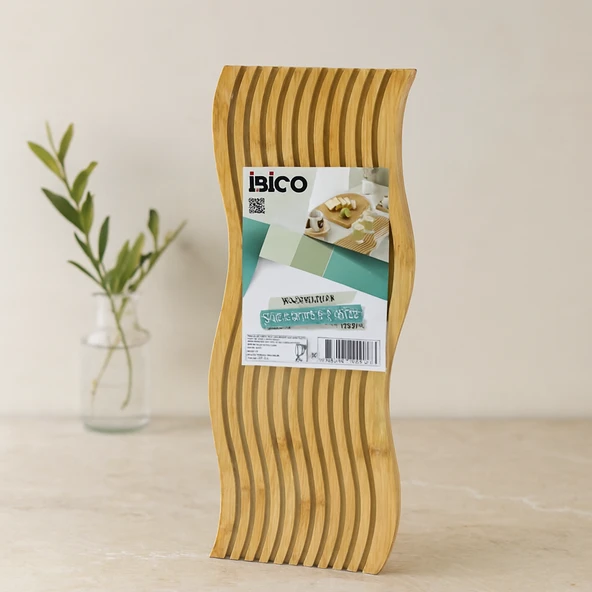 Bambu Servis Sunum Tahtası 17X39X1.5 Cm (Çift Yüzlü Dalgalı/Kanallı) ürün görseli 1