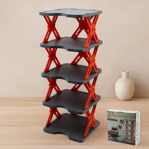 5 Katlı Katlanabilir Akordeon Plastik Ayakkabılık 27X27 Cm ürün görseli 1