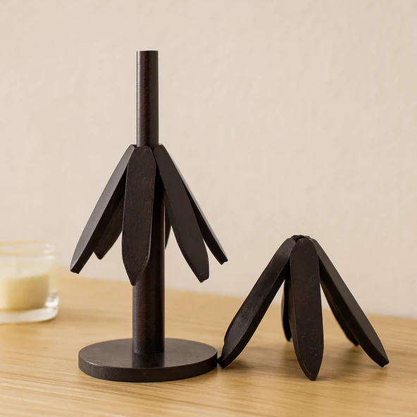 Bambu Ahşap Katlanır Nihale 20 Cm - Standlı, Yaprak Desenli (2'Li) ürün görseli 1
