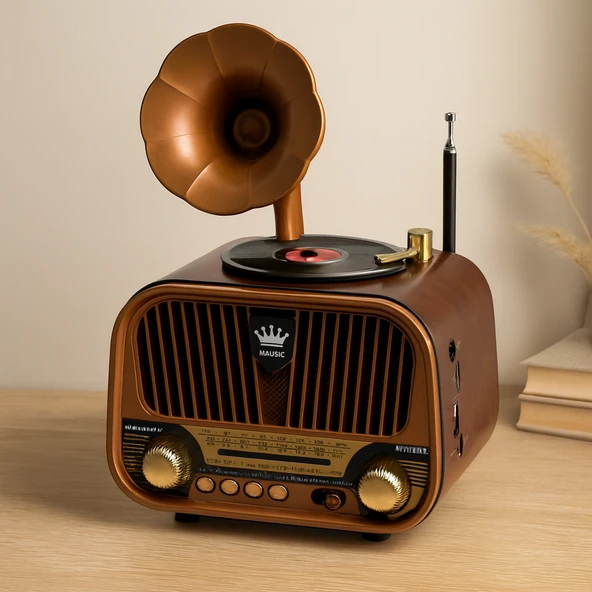 Nostaljik Bluetooth Fm Radyo Usb/Tf Mp3 Şarjlı Hoparlör ürün görseli 1