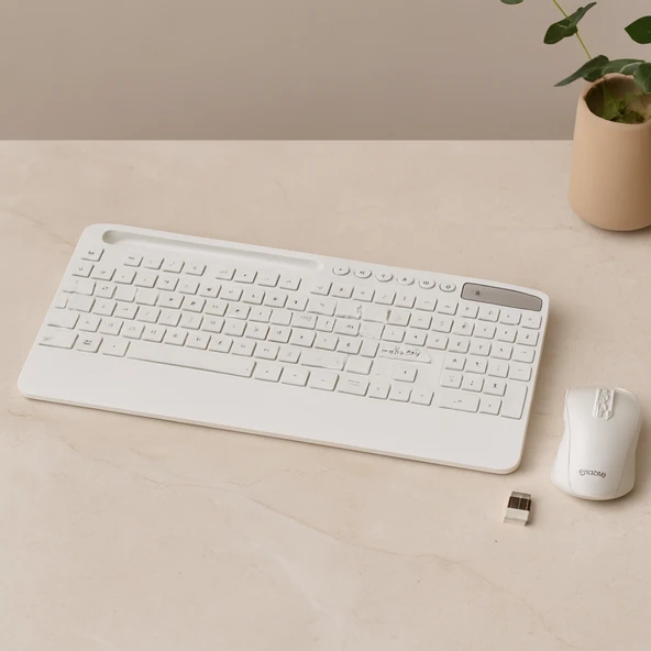 Kablosuz Klavye Mouse Seti - Tablet/Telefon Standlı - Beyaz - Q Klavye ürün görseli 1
