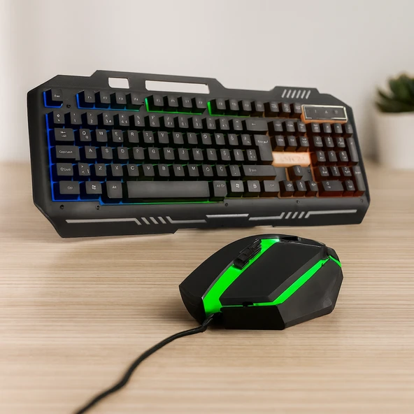 Usb Kablolu Rgb (Gökkuşağı) Işıklı Klavye Ve Mouse Seti - 150 Cm ürün görseli 1