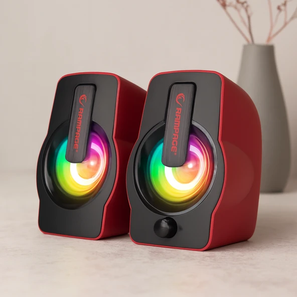 2.0 Usb Rgb Işıklı Kırmızı Multimedya Hoparlör Seti (1+1, 12W) ürün görseli 1