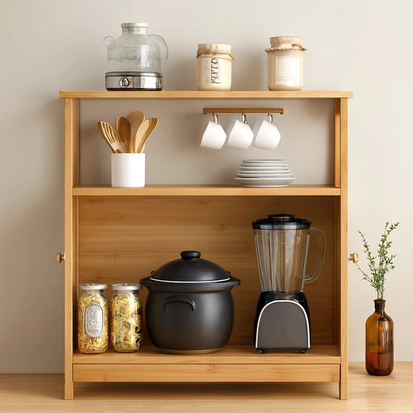 Çok Amaçlı Bambu Dolap 66X33X85 Cm - Organizer Raflı ürün görseli 1