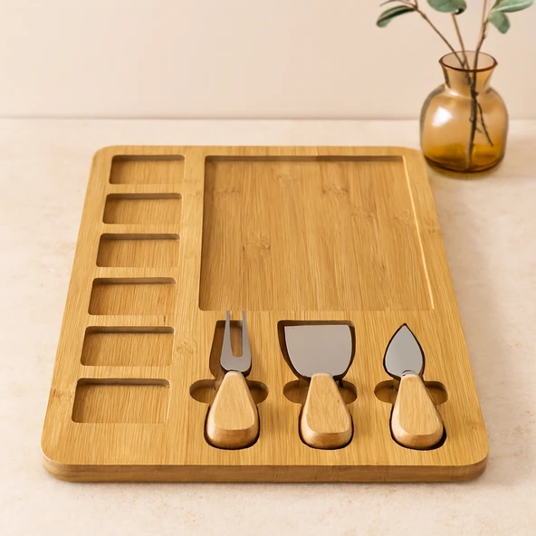 Mdf 6+1 Bölmeli Kahvaltı Peynir Sunum Panosu 30X39.5 Cm ürün görseli 1