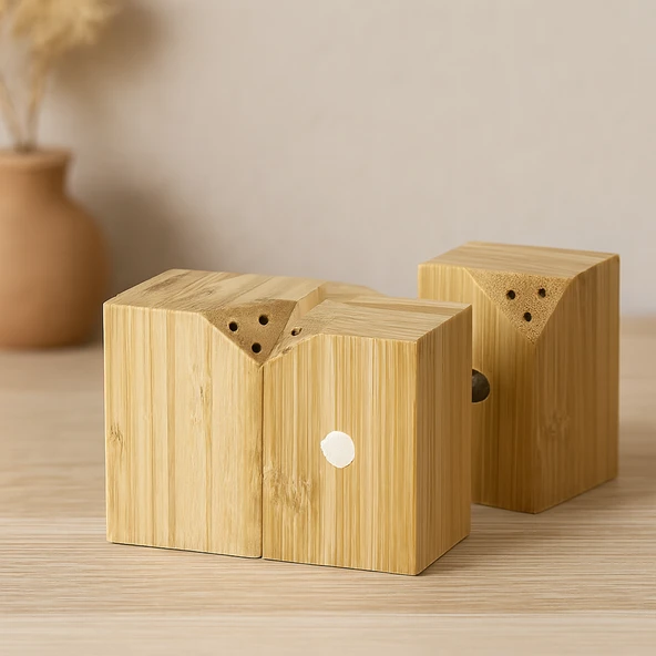 Bambu Mıknatıslı 2'Li Tuzluk Ve Baharatlık Seti (5X5 Cm, Y:7 Cm) ürün görseli 1