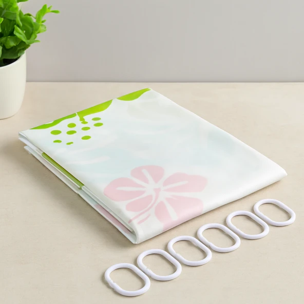 Pvc Banyo Duş Perdesi 90X180 Cm - 2'Li, 12 Halka ürün görseli 1