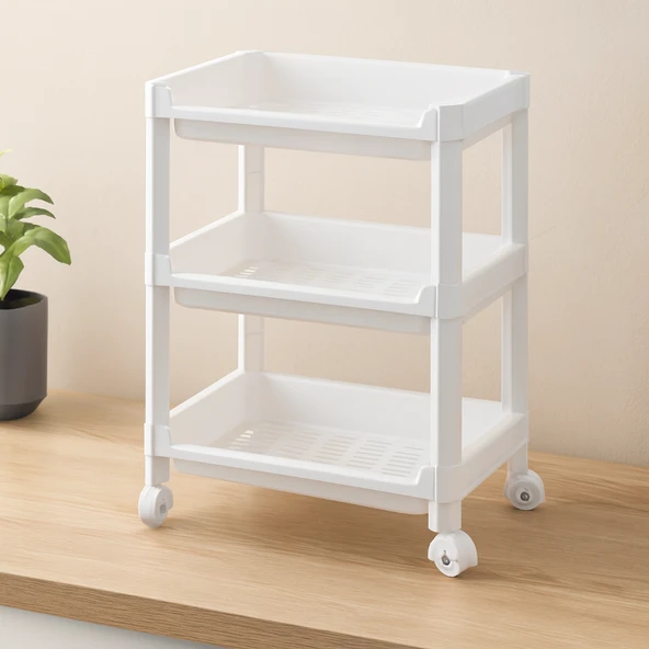 3 Katlı Tekerlekli Sepet Organizer Raf - 352X220X480 Mm ürün görseli 1