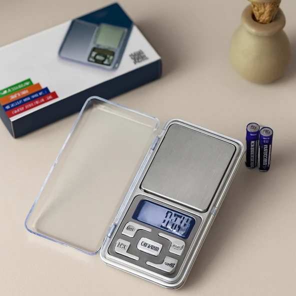 Mini Hassas Terazi 300G/0.01G (6X12 Cm) Şeffaf Kapaklı, Pilli ürün görseli 1