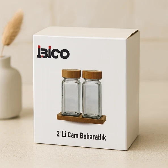 Cam Tuzluk Biberlik 120 Ml 2'Li - Bambu Kapaklı ürün görseli 1