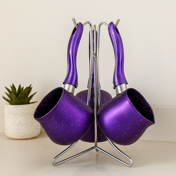 Granit Çelik Cezve Seti 4'Lü (230/280/380 Ml) Metal Standlı ürün görseli 1