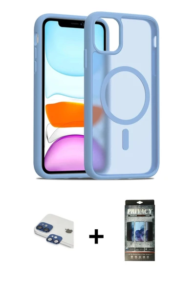 MARSİLYAN™- iPhone 11 Kılıf Siluet Minimal Prime - Siyah 34D Hayalet Izgaralı Cam + Pers Alüminyum Kamera Lens - LT ürün görseli 1