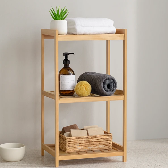 3 Katlı Çok Amaçlı Ahşap Bambu Raf Organizer 36X32X80 Cm ürün görseli 1