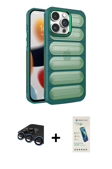 MARSİLYAN™- iPhone 15 Pro Max Kılıf Yadigar Doku Özel Seri - Şeffaf Pasifik Cam Ekran Koruyucu + Raze Metal Kamera Lens ürün görseli 1