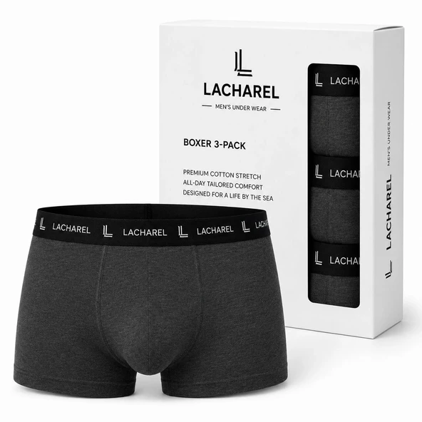 Erkek Likralı Pamuklu Nefes Alan Penye Boxer 3'lü Paket - Füme ürün görseli 1
