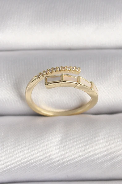 Pirinç Gold Renk Zirkon Taş Detaylı Yılan Model Ayarlanabilir Yüzük ürün görseli 1