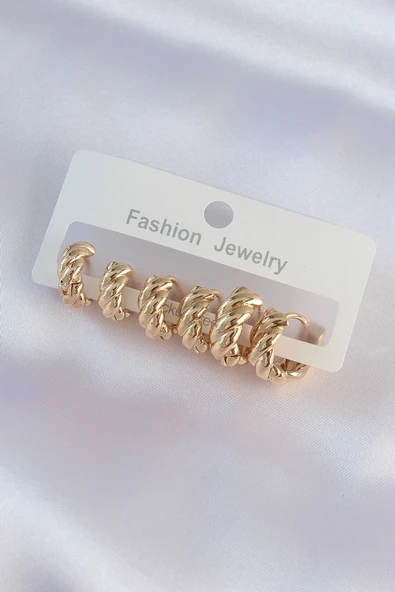 Pirinç Gold Renk Tırtıklı Küpe Seti ürün görseli 1