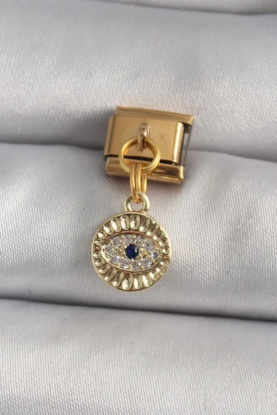 316L Çelik Gold Renk Sallantı Zirkon Taşlı Göz Model Nomination Charm ürün görseli 1