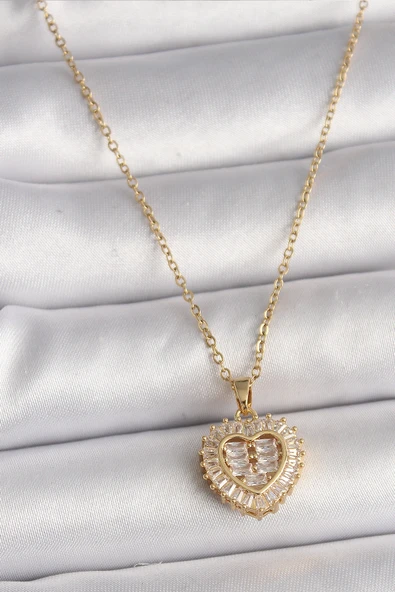 316L Çelik Gold Renk Zincir Zirkon Taşlı Model Kadın Kolye ürün görseli 1