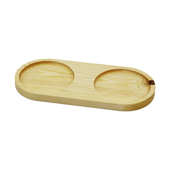 2 Bölmeli̇ - Oval Açik Renk=Sade Ahşap Yağdanlik Altlik 27X12.5Cm (5047) ürün görseli 1