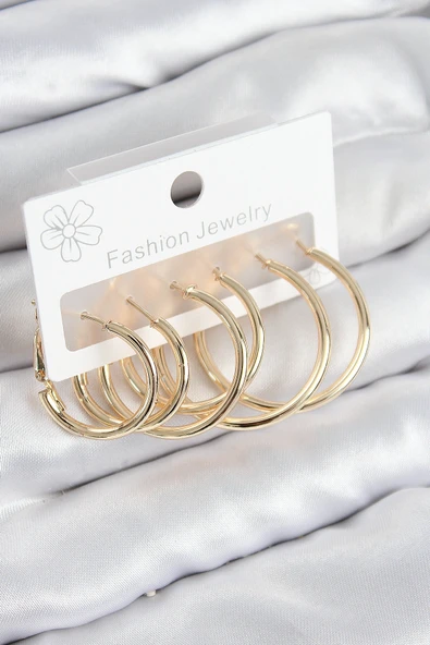 Pirinç Halka Model Gold Renk Kadın Set Küpe ürün görseli 1