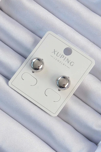 Xuping Gümüş Renk Bombeli Oval Küpe ürün görseli 1