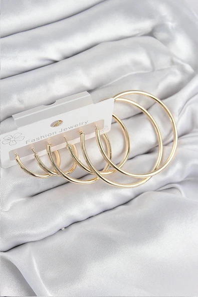 Pirinç Halka Model Gold Renk Kadın Set Küpe ürün görseli 1