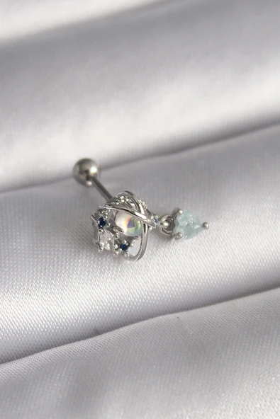 316L Çelik Gümüş Renk Zirkon Taşlı Sallantı Detay Tragus Piercing ürün görseli 1