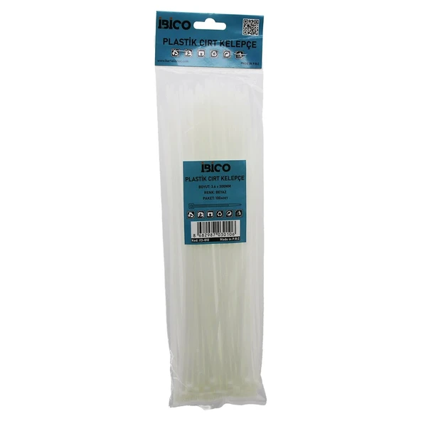 100Pcs Beyaz 3.6X300Mm Plasti̇k Cirt Kelepçe (5047) ürün görseli 1