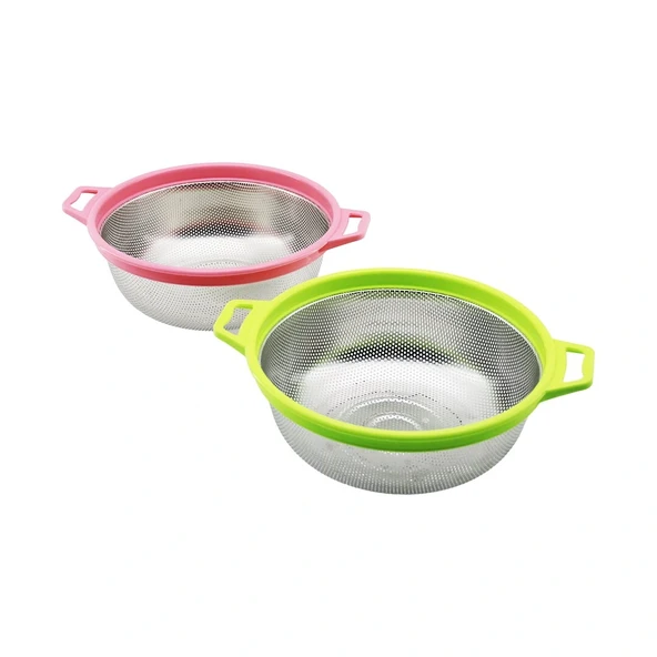 24Cm Renkli̇ Plasti̇k Çerçeve - Kulplu Çeli̇k Sepet Metal Süzgeç (5047) ürün görseli 1