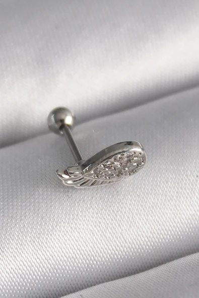 316L Çelik Gümüş Renk Zirkon Taşlı Kanat Tragus Piercing ürün görseli 1