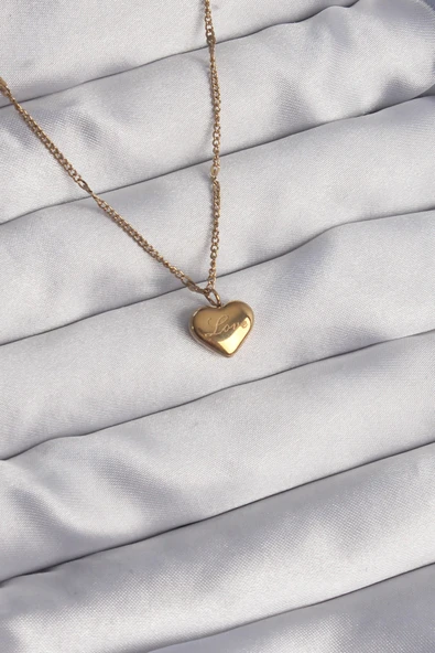 316L Çelik Gold Renk Model Love Kolye ürün görseli 1