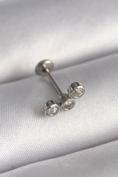 316L Çelik Gümüş Renk Zirkon Taşlı Tragus Piercing ürün görseli 1