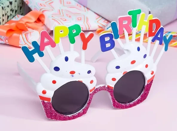 Happy Birthday Yazılı Beyaz Fuşya Renk Parti Gözlüğü 12X7 Cm (5047) ürün görseli 1