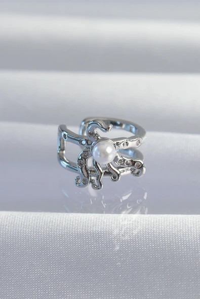 Pirinç Gümüş Renk İncili Ahtapot Earcuff Küpe ürün görseli 1