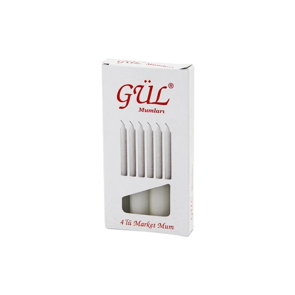 4Pcs - İnce Çap=1.6Cm - Uzunluk=12Cm Beyaz Klasi̇k Market Mum (5047) ürün görseli 1