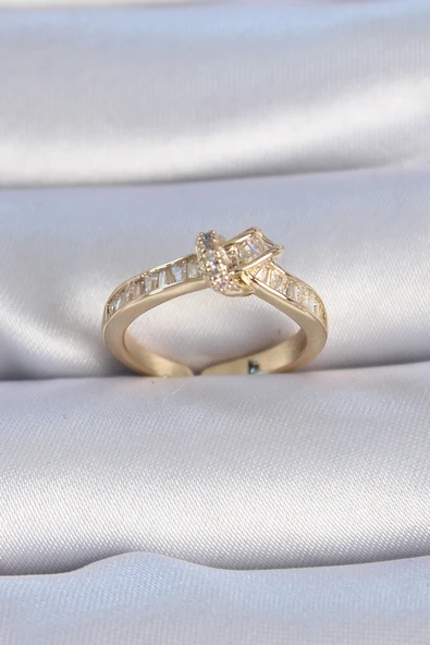 Pirinç Gold Renk Zirkon Taşlı Düğüm Model Kadın Yüzük ürün görseli 1