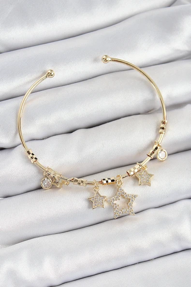 Pirinç Zirkon Taşlı Yıldız Model Gold Renk Charm Bileklik ürün görseli 1