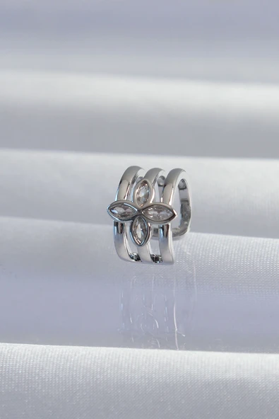 Pirinç Gümüş Renk Yonca Earcuff Küpe ürün görseli 1