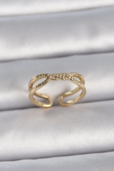 Pirinç Gold Renk Ayarlanabilir Zirkon Taşlı Sarmal Model Kadın Yüzük ürün görseli 1