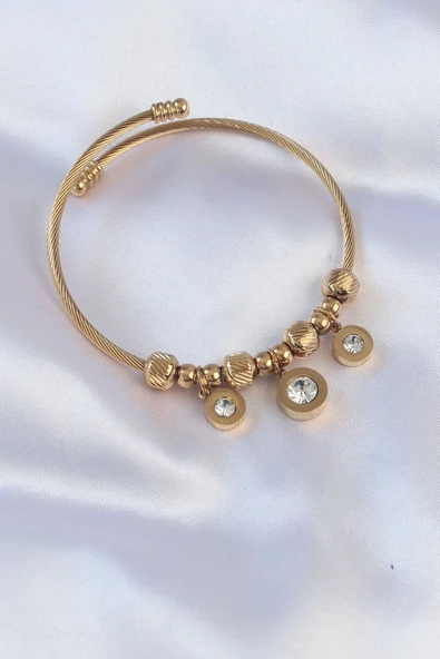 316L Çelik Gold Renk Zirkon Taşlı Model Charm Bileklik ürün görseli 1