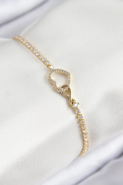 Pirinç Zirkon Taşlı Sonsuzluk Model Gold Renk Kadın Bileklik ürün görseli 1