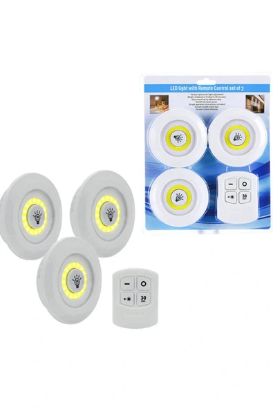 3Lü Uzaktan Kumandalı Yapışkanlı Led Spot Lambalar (5047) ürün görseli 1