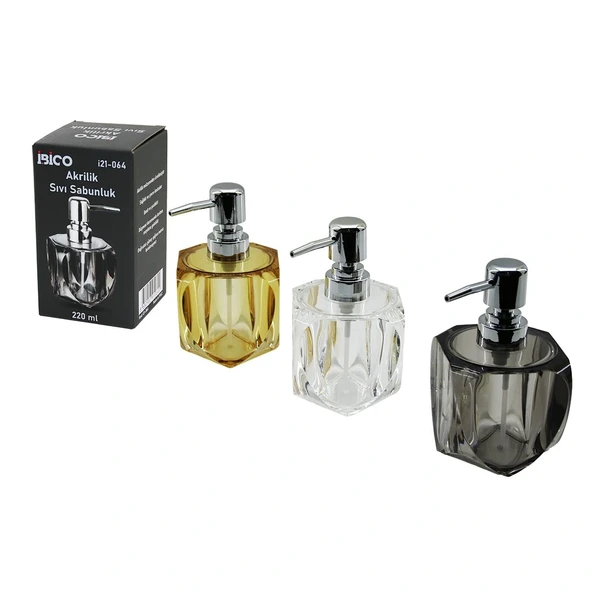 Tombul Kare - 4-Kalpli̇ Gövde Şeffaf - Renkli̇ Akri̇li̇k - Mi̇ka Kri̇stal Sivi Sabunluk 220Ml (5047) ürün görseli 1