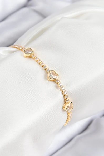 Pirinç Zirkon Taşlı Sıralı Model Gold Renk Kadın Bileklik ürün görseli 1