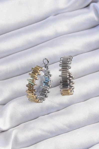 Pirinç Gold Gümüş Renkli Tırtıklı Halka Küpe ürün görseli 1