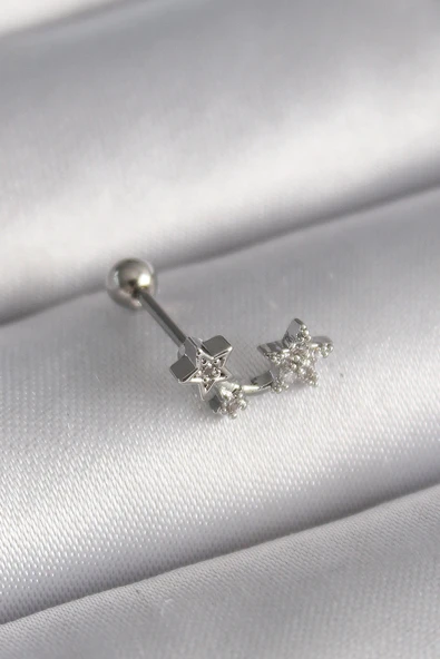 316L Çelik Gümüş Renk Zirkon Taşlı Yıldız Tragus Piercing ürün görseli 1