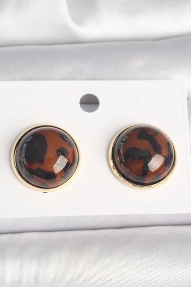 Pirinç Gold Renk 3D Daire Leopar Model Kadın Küpe ürün görseli 1