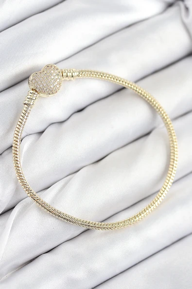 Pirinç Charm Zirkon Taşlı Model Gold Renk Kadın Bileklik ürün görseli 1