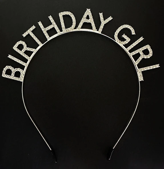 Gümüş Kristal Taşlı Birthday Girl Doğum Günü Tacı İthal Ürün A Kalite 17X16 Cm (5047) ürün görseli 1